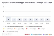 Photo of Прогноз магнитных бурь по часам на 1 ноября 2025 года. Инфографика